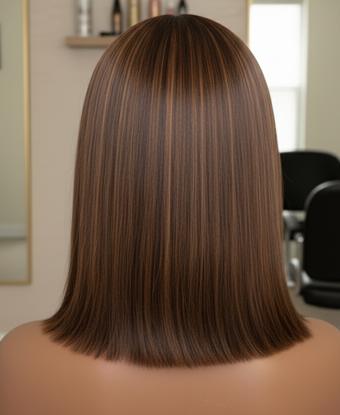 13x4 Lace Frontal Piano Color Straight Bob Wig - 100% Human Hair - 12 Inch