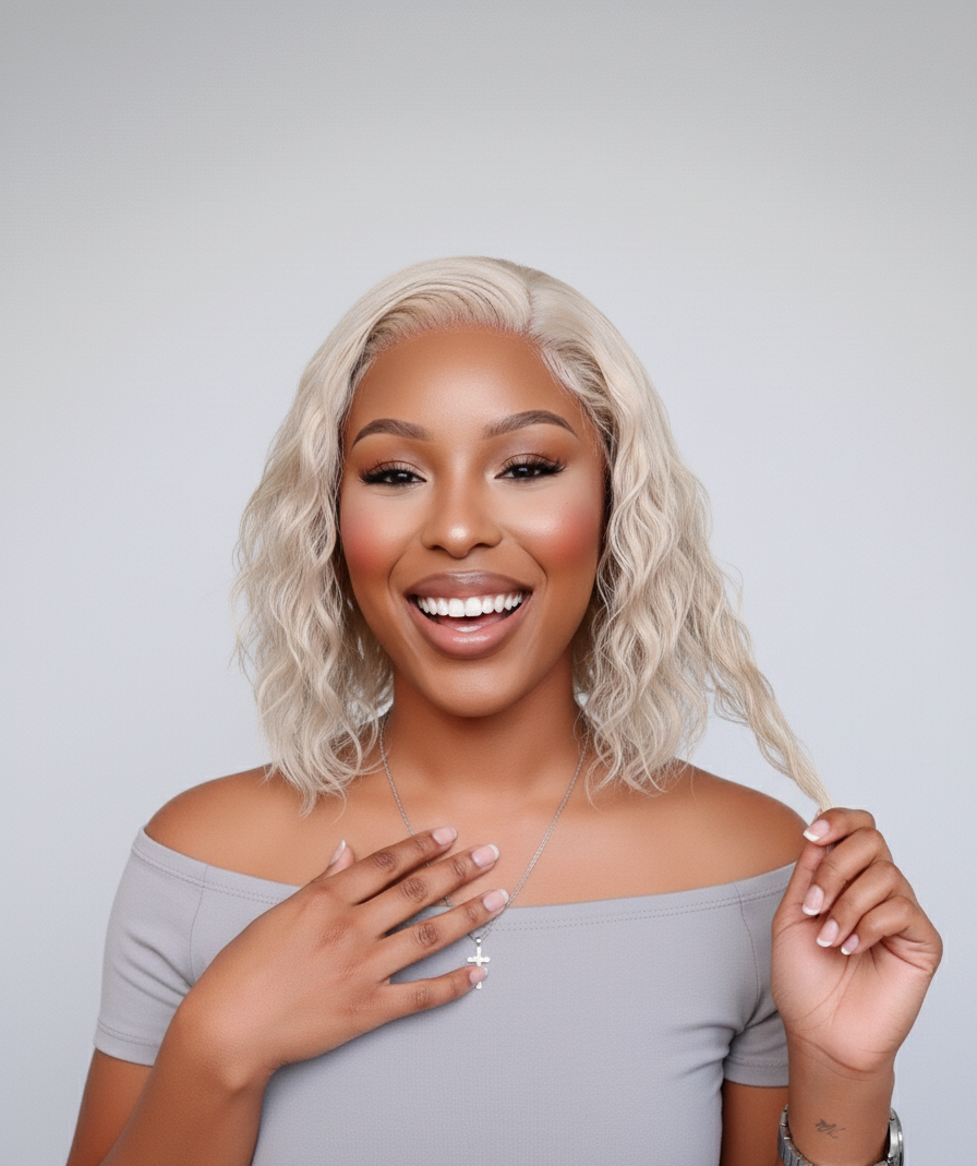 13x4 Lace Frontal Water Wave Bob Wig - 613 Blonde - 100% Human Hair