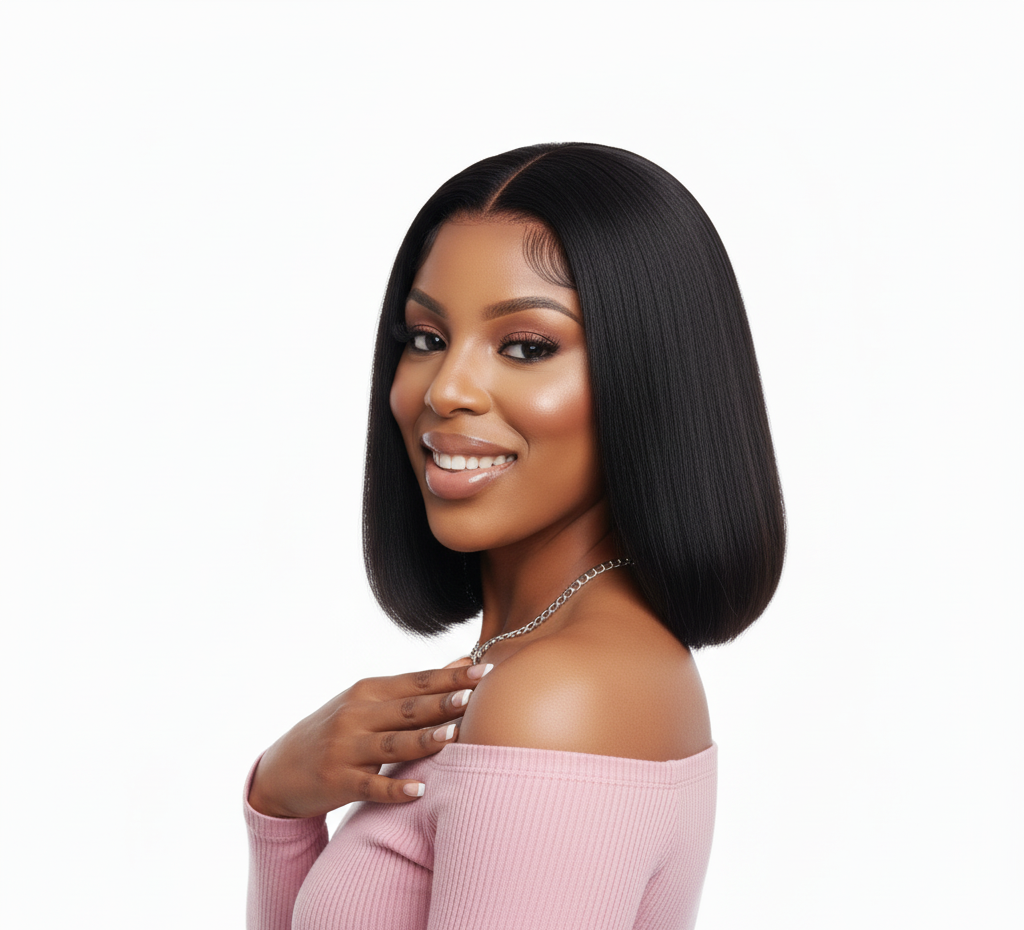 13x4 Double Drawn Straight Bob Wig - 100% Human Hair Frontal - 12 Inch