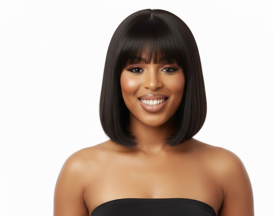 Glueless Fringe Bob Wig - 100% Human Hair - 10 Inch Blunt Cut